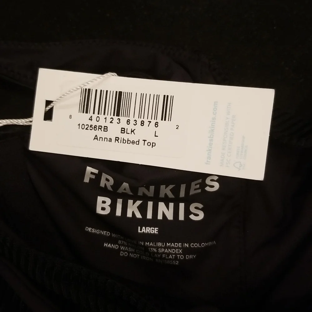 💕FRANKIE'S BIKINIS💕 Anna Ribbed Underwire Bikini Top ~ Black Large L NWT